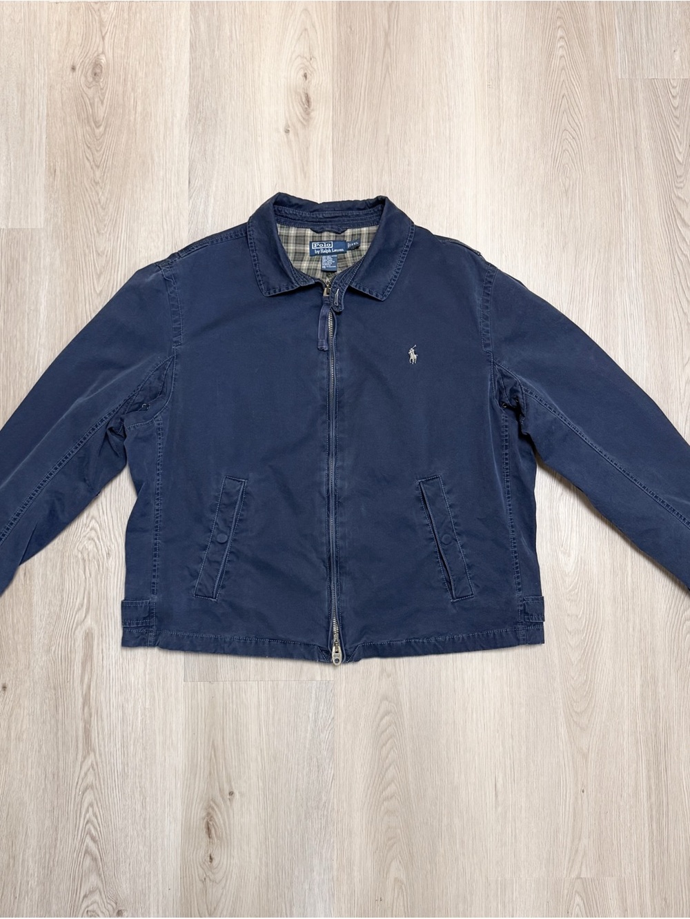 Polo Ralph Lauren Vintage Blue Zip Up Plaid Lined Cotton Worn In Look Jacket XXL